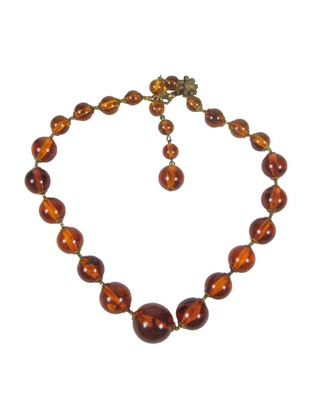 Miriam Haskell Lucite Marbled Beaded Necklace 16 in Vintage Choker ADJ Orange